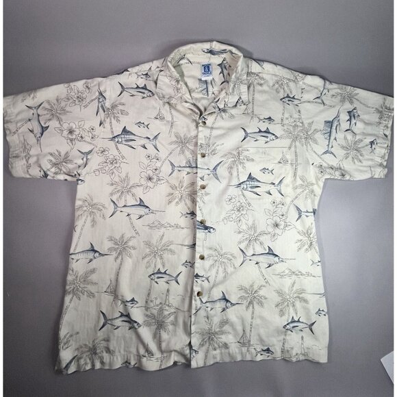 Hook & Tackle Outfitters Button Down Hawaiian Fishing Shirt Marlin, Tuna, - Picture 1 of 6